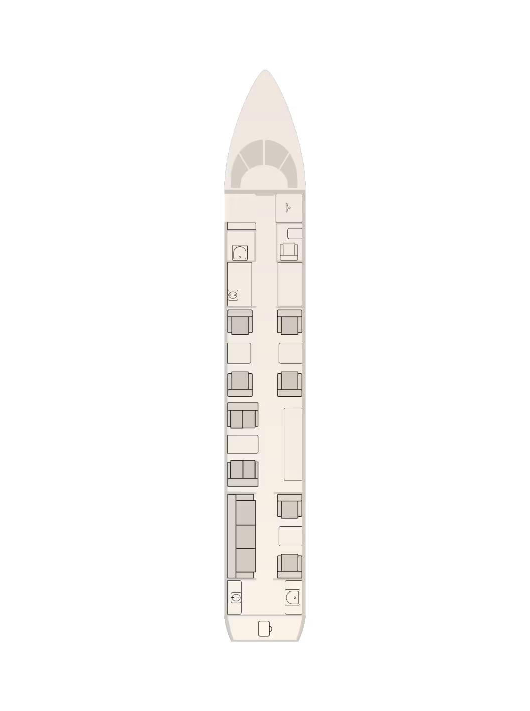 Plano del interior de un jet privado con la distribución de asientos